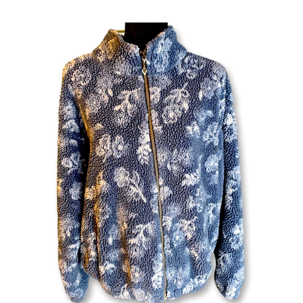 Vintage 90s Lambskin Floral White and Blue Zip Up
